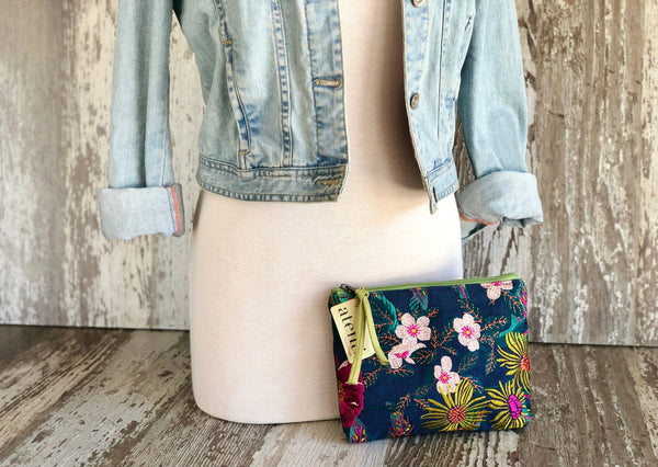 Flora Accessories Pouch- Atenti USA Made Embroidery Floral