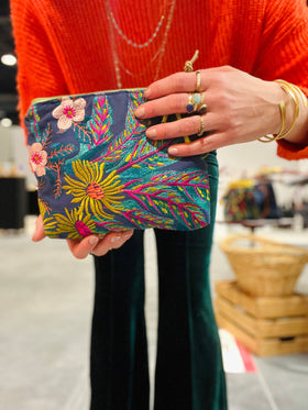 Flora Accessories Pouch- Atenti USA Made Embroidery Floral