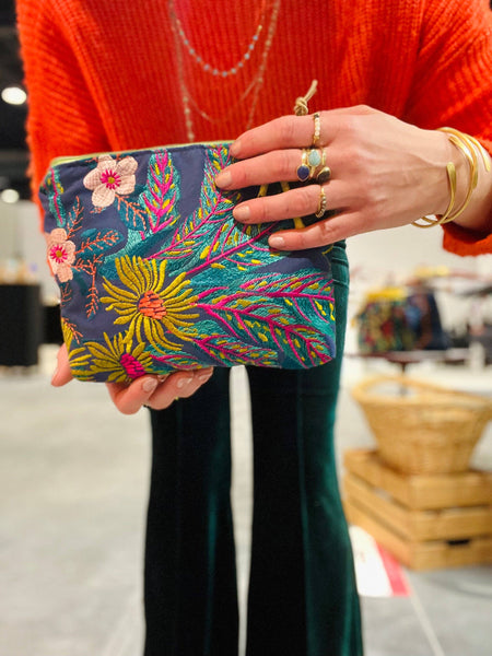 Flora Accessories Pouch- Atenti USA Made Embroidery Floral