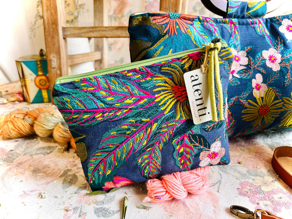Flora Accessories Pouch- Atenti USA Made Embroidery Floral