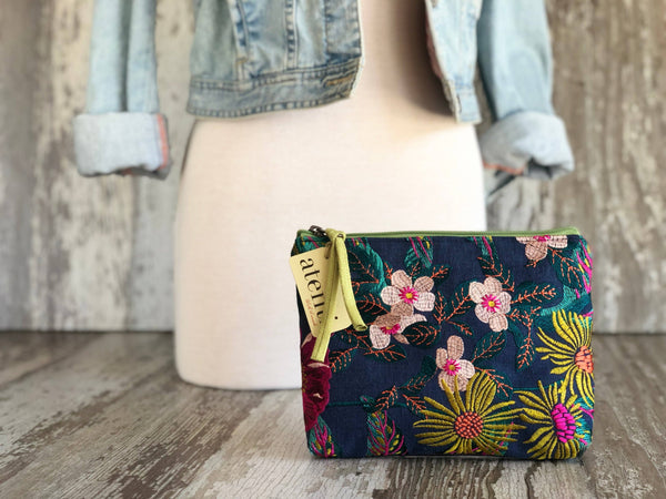 Flora Accessories Pouch- Atenti USA Made Embroidery Floral