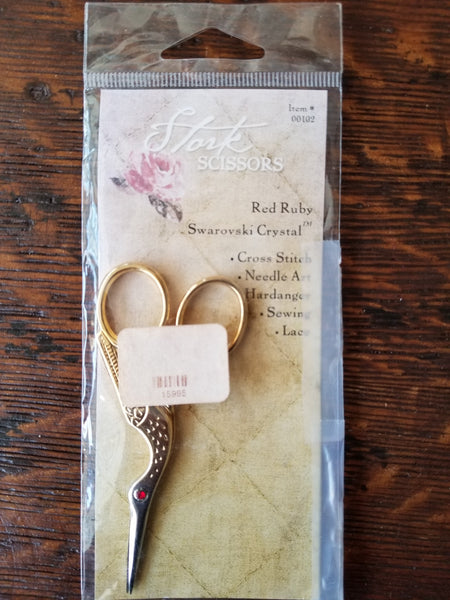 Red Ruby Swarovski Crystal Stork Scissors 3.5"